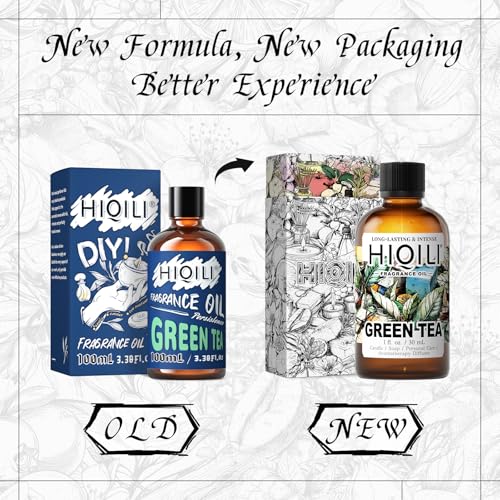 Image of HIQILI Green Tea Fragrance Oil, Refreshing Scents for Laundry - 1 Fl Oz | Long-Lasing Aroma for Wool Dryer Balls, Candle & Soap Making, Home Diffusers, Pet Safe, Graduated Dropper Included