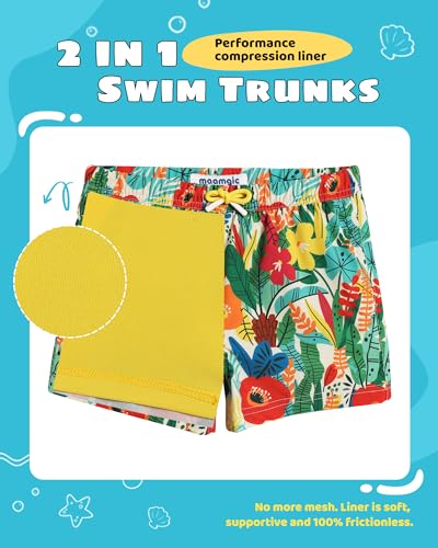 Image of maamgic Boys Swim Trunks with Compression Liner Toddler Stretch Swim Shorts
