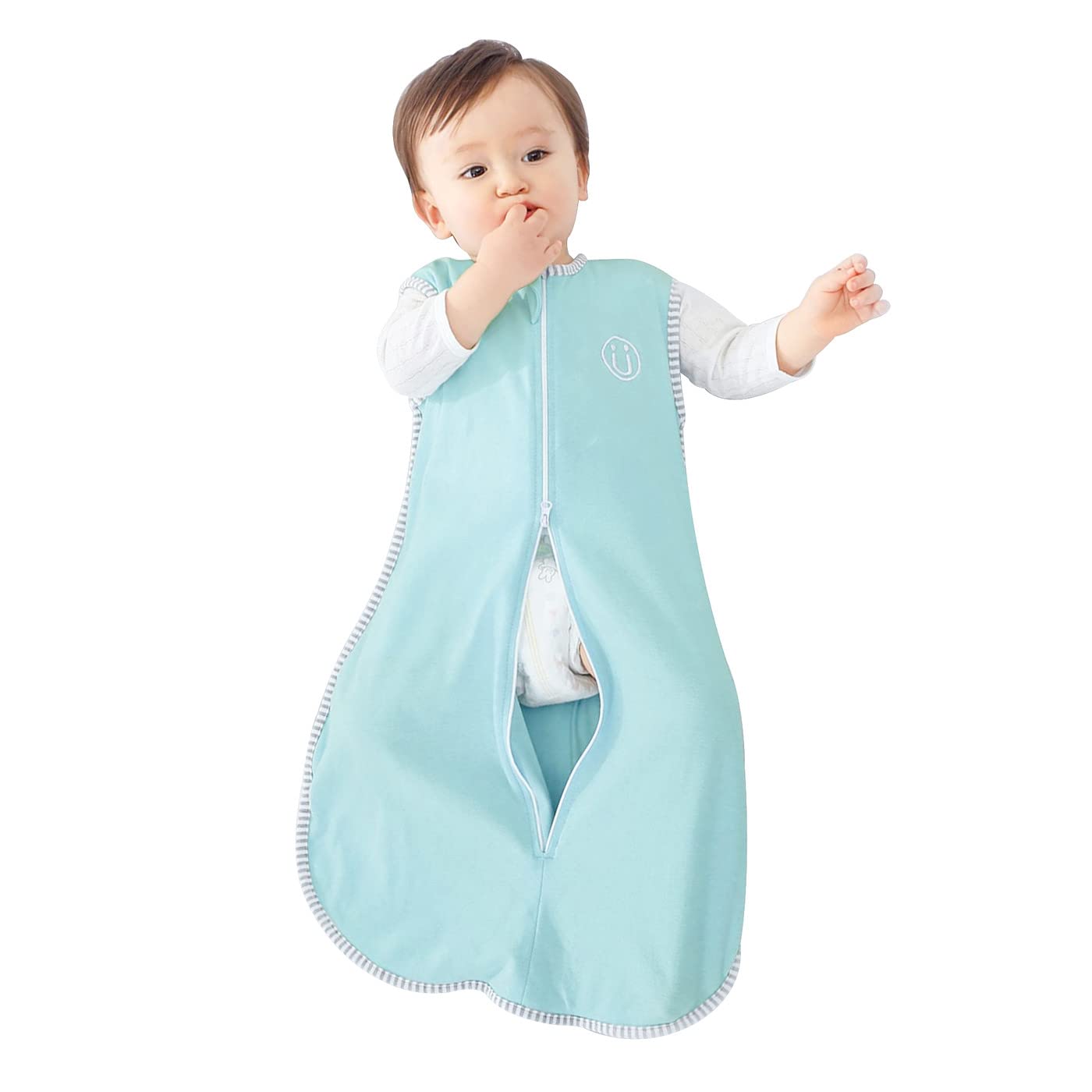 TURMIN Baby Sleeping Bag 1.0 Tog,Newborn Sleep Sack 100% Cotton Sleeveless Wearable Blanket for Newborn Baby Gift, Light Blue, L(12-18 Months)