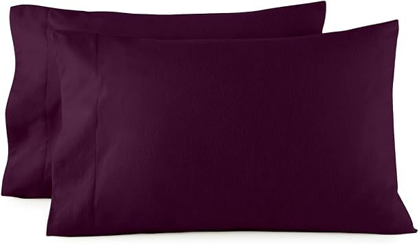 Organic Flannel Pillowcases Standard Set of 2 - Ultra Comfortable 100% GOTS Organic Cotton Pillow Cases Standard Size with Premium Smooth Brushed Finish and Envelope Closure Aubergine, King