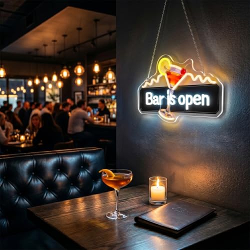 Image of Bar Open Neon Sign for Wall Decor Dimmable Bar is Open Neon Light for Bar Pub Club Bistro Man Cave USB Powered Light Up Business Store Sign
