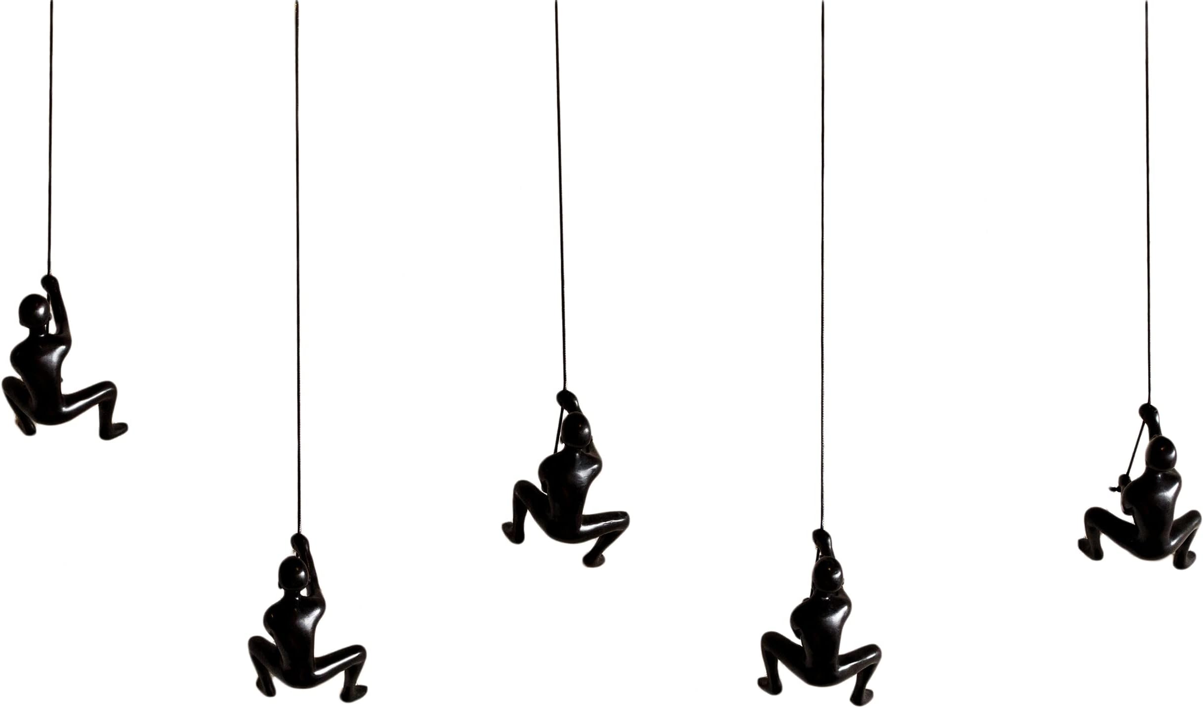 Climbing Man Wall Art for Home Decor with 30” Leather Rope | Polyresin Statues and Sculptures with Hanging Hardware Included for Modern Wall Decor and Motivational Art, Black, Set of 5