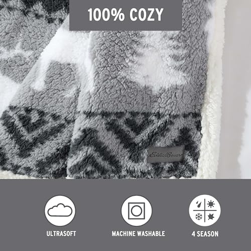 Image of Eddie Bauer - Throw Blanket, Ultra-Soft Plush Bedding with Faux Shearling Reverse, Blanket for Couch & Bed (Woodland Fair Isle Grey, 50 inch x 60 inch)