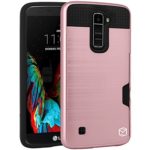 LG K10 Case, LG Premier LTE Case, mp-Mall [Shock Absorbent] [Card Slot] Armor Hybrid Defender Rugged Protective Cover Case for LG K10/ LG Premier LTE (Rose Gold)
