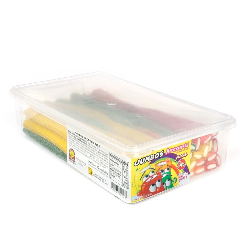 Jumbo Arcoíris Pica – Tarro 30 Regalices de Colores | Caramelo Grande y Pica | Ideal para Fiestas, Cumpleaños, Piñatas y Mesas Dulces