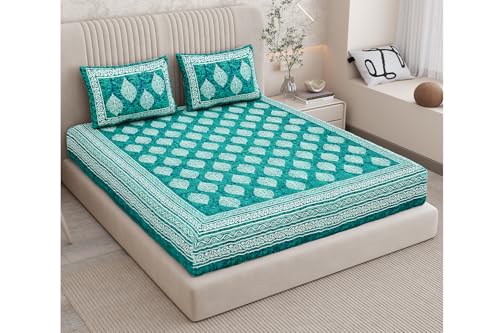 Image of Queenie Cotton Double Bedsheet 144 TC | Soft & Breathable Cotton Bedding Set with 2 Pillow Covers | Elegant Floral Printed Bed Sheet for Bedroom & Home