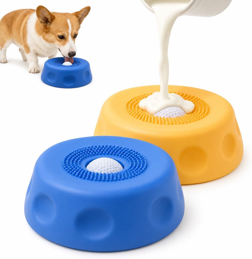 Wortade 2pcs Dog Licking Bowls with Rolling Balls, Slow Feeders Dog Bowl | Rolling-Ball Design Slows Eating and Works with Yogurt, broth,Peanut Butter or WetFfood,Anti-Slip and Dishwasher Safe.