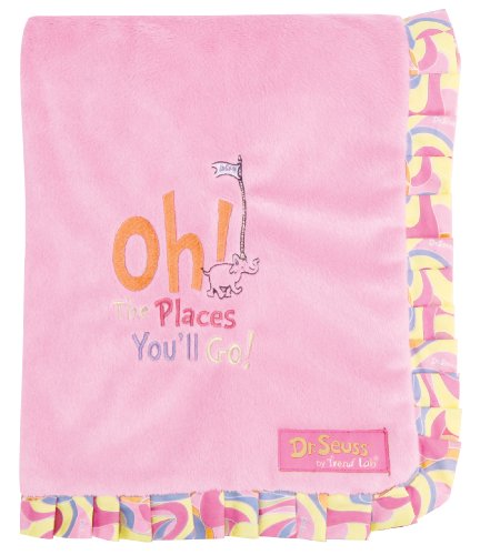Trend Lab Dr. Seuss Ruffle Trim Receiving Blanket, Oh! the Places You'll Go! Pink