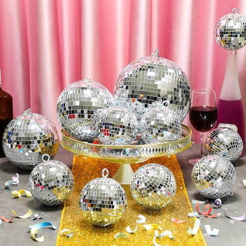 Image of MTLEE 20 Pcs Disco Balls Decorations Assorted Size Party Decor Disco Ball Ornaments Mirror Mini Large Hanging with Rope for Wedding Festival Stage Prop(8,6,4 Inch)