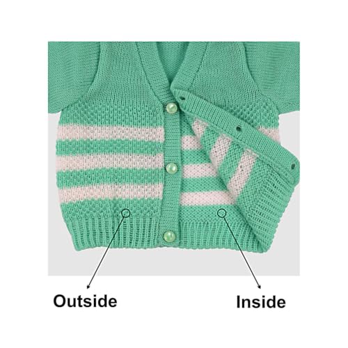Image of Baby Girl's Soft Woolen Knitted Sweater Suit Green 6 to 12 Months 3 Pcs Set with Long Sleeve V Neck Cap and Socks