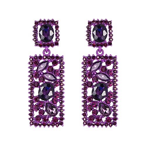 EVER FAITH Pendientes para mujer Colgante Orthogone Crystal Rhinestone Regalo Violeta Tono
