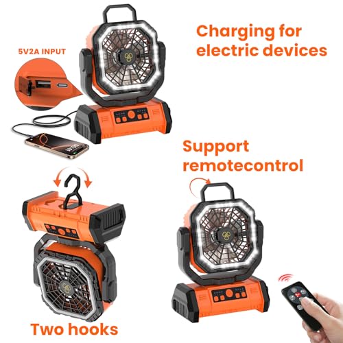 Ventilador de camping con batería de 20000 mAh y luz LED ajustable 5