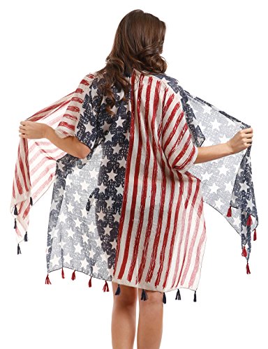 Women's Summer American Flag Beach Cover up Poncho Tunic Top Scarf Wrap.3