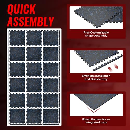 SUPERJARE 0.79'' Extra-Thick Exercise Equipment Mats, 18 Pcs 72 Sq Ft Rubber Top Floor Tiles with High Density EVA Foam, Interlocking Gym Flooring for Home Gym, Workout Mat, Black/Blue by SUPERJARE - Image 7