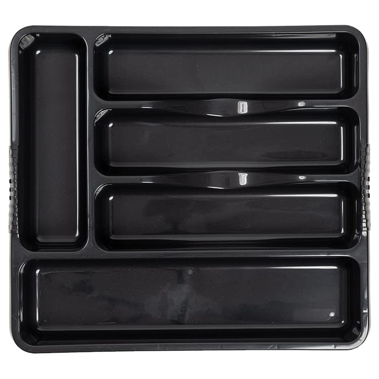 JMS we create smile Compact Cutlery Organiser Tray High Grade Durable Plastic Compartment Cutlery Storage Stand Holder Caddy Organiser for Kitchen Drawers (Small, Black) — image 1