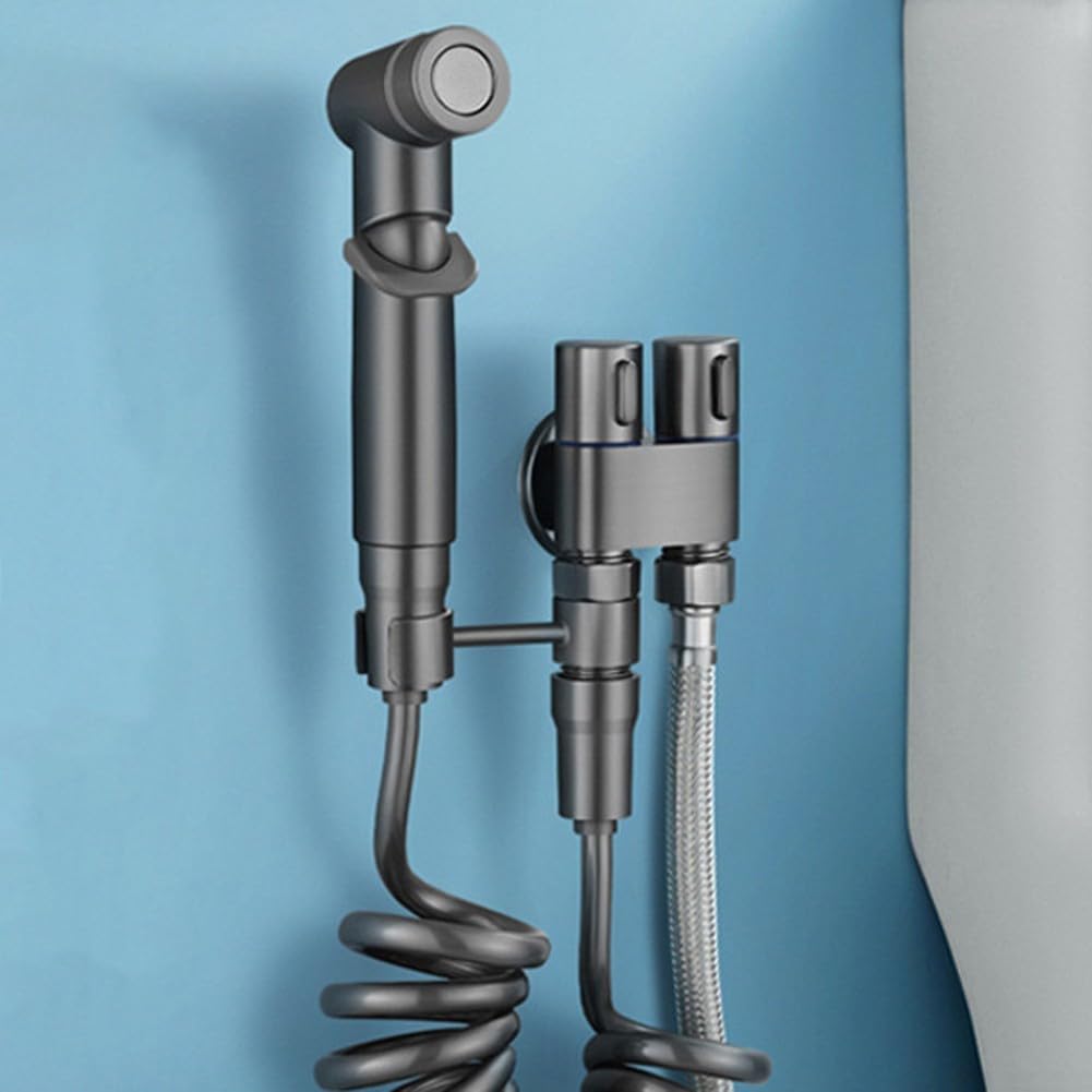 Set spray regolabile per bidet con doppia valvola, corpo in rame e testa in ABS, ideale per la pulizia del pannolino del bambino, il lavaggio degli animali domestici e l'igiene del WC, grigio