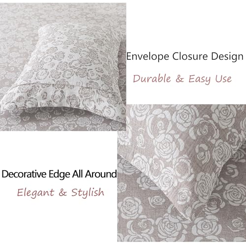 Image of FADFAY Rose Sheets Set Queen Vintage Curry Floral Bedding Shabby Farmhouse Bedding Super Soft Washed Double -Layer Muslin Sheets Luxury 100% Cotton Breathable Deep Pocket Fitted Sheet 4Pc, Queen Size