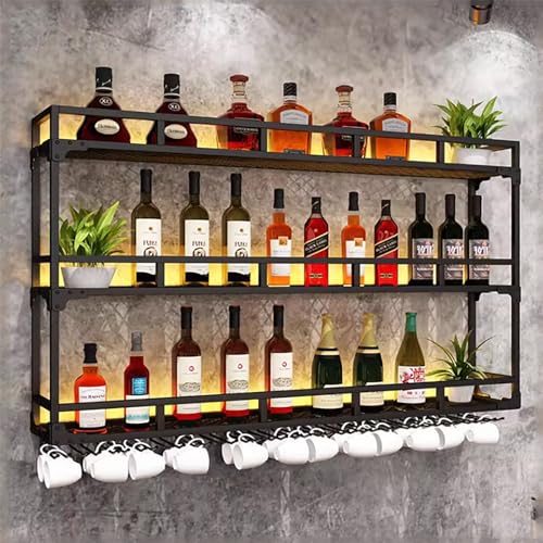 Étagère murale flottante industrielle LED pour optimiser le rangement du bar