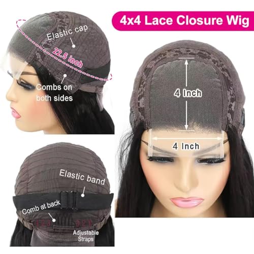 Image of 4x4 Lace Front Wigs Human Hair Pre Plucked 150% Density Straight Glueless Lace Frontal Wigs Human Hair for Black Women 4x4 Brazilian Virgin HD Lace Closure Human Hair Wigs with Baby Hair(26 Inch)