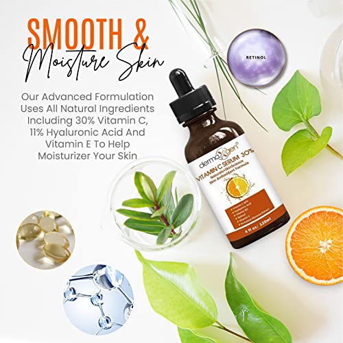 30% Vitamin C Serum (4 Fl Oz) Pure Organic Anti- Wrinkle + Hyaluronic Acid + Retinol + Vitamin E + Vitamin B, Facial Serum For Anti-Aging, Wrinkles, And Fine Lines. #TOP4