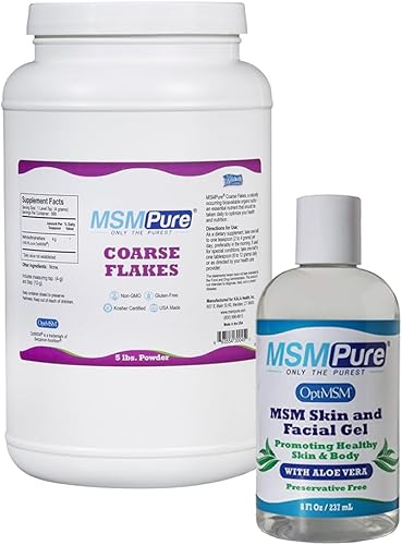 KALA HEALTH MSMPure MSM Coarse Flakes 5lb y MSM Gel con Aloe Orgánico 8oz Bundle
