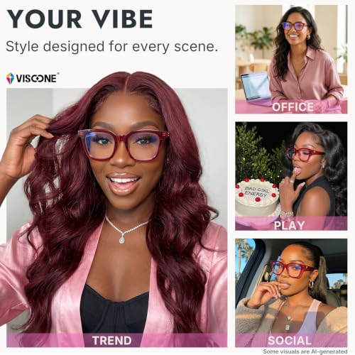 Image of VISOONE Square TR90 Lightweight Anti Glare UV400 Gaming Computer Glasses | 99% Digital Screen Filter Non-Prescription Clear Lens Oversized Frame Trendy Fashion Blue Light Blocking Women Men NOE