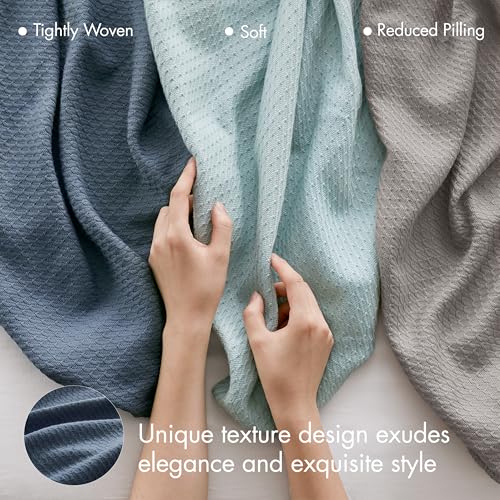 Image of Madison Park 100% Egyptian Cotton King Size Bed Blanket for Summer Blue