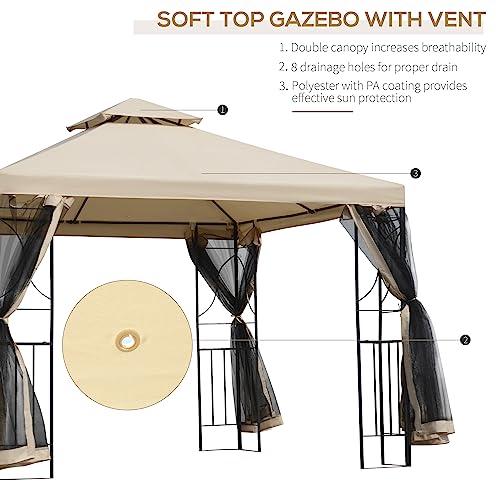 Outsunny 10' X 10' Patio Gazebo With Corner Shelves, Outdoor Gazebo Canopy Shelter With Netting, And Vented Roof, For Garden, Lawn, Backyard And Deck #TOP3