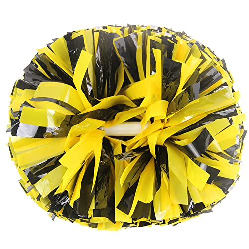 Lovecheer 2PCS Pom Poms Cheerleading Yellow and Black Pompoms with Baton Handle for Sports Team Spirit Cheerleader Matches Dance Performance Easter Party