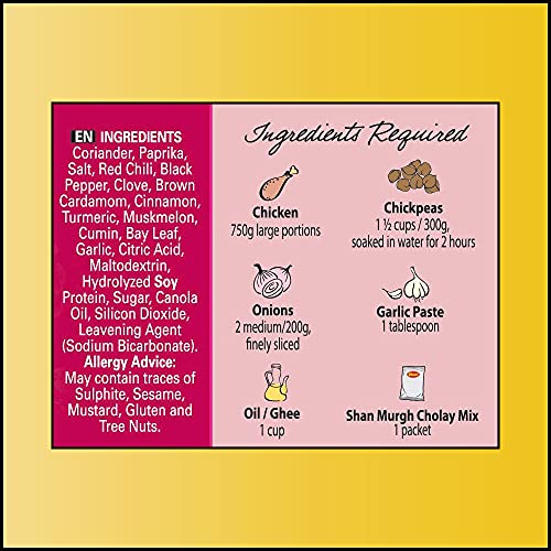 Shan Murgh Cholay Recipe and Seasoning Mix 1.76 oz (50g) - Spice Powder for Chickpeas and Chicken Curry - Suitable for Vegetarians - Airtight Bag in a Box