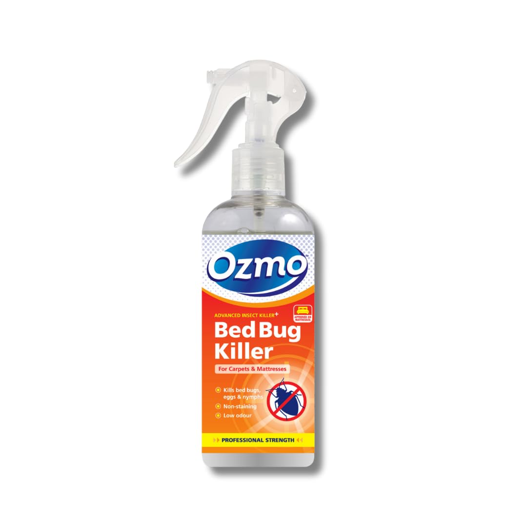 Ozmo Bed Bug Killer Spray, 250ml, Kills Bugs, Eggs & Nymphs, Non-Staining, Low Odour, for Carpets, Mattresses & Bedding