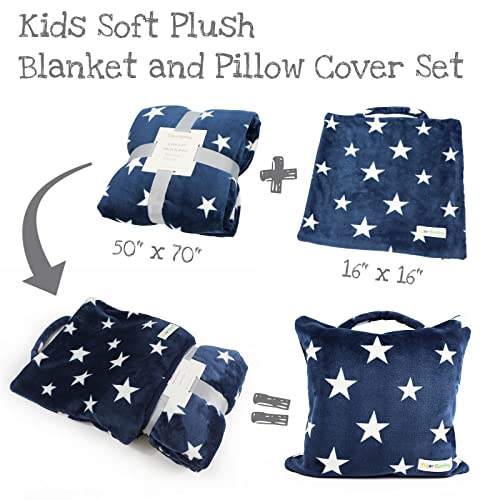 Vigorspring Kids Plush Blanket And Pillow Set- Boys Throw Blanket Ultra Soft- Portable For Travelling - Navy Star #TOP1