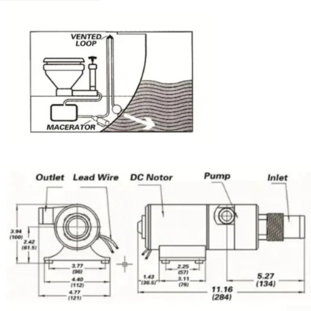 Maceratore elettrico per 12 V/24 V, ad alto flusso per smerigliatrice per acque reflue per camper e barche, scarico dell'acqua nera con protezione termica, sentina marina (12 V)