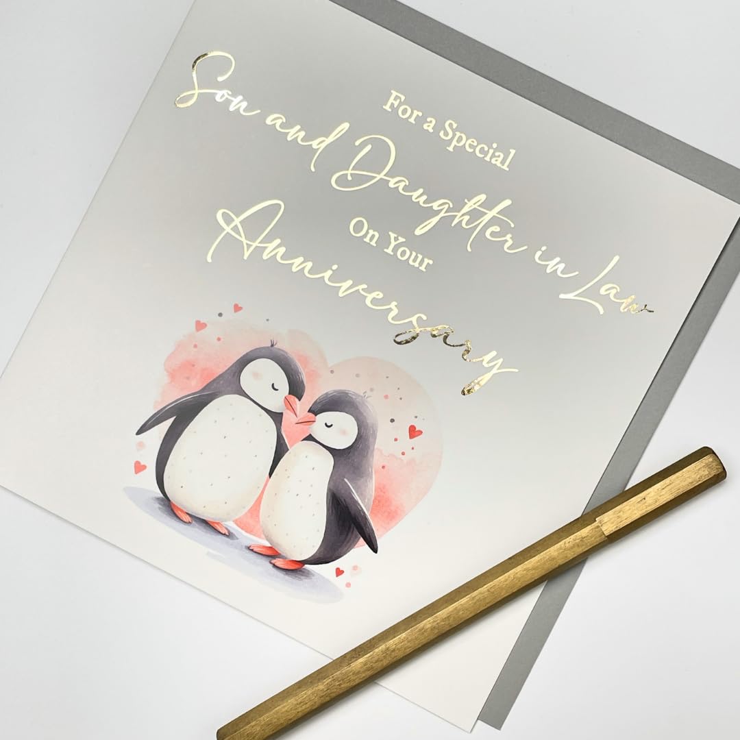 Old English Co. - Biglietto di auguri per anniversario di matrimonio, per moglie e marito, con pinguini insieme per sempre, biglietto di San Valentino, per fidanzato, fidanzata, partner, interno