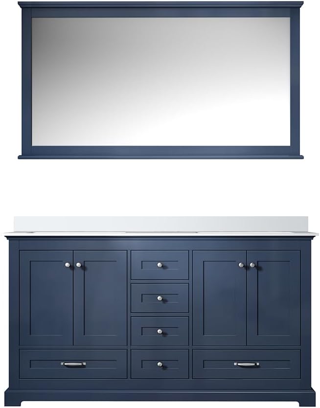 Dukes 60 in. W x 22 in. D Navy Blue Double Bath Vanity, Cultured Marble Top and 58 in. Mirror