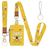 Bee Kind 2-in-1 ID Badge Holder & Lanyard Wallet for Teachers,Nurse,Professionals-Cute Zippered Coin Pouch,Removable Wristlet & Neck Lanyard,5 Card Slots Stylish Work Essential