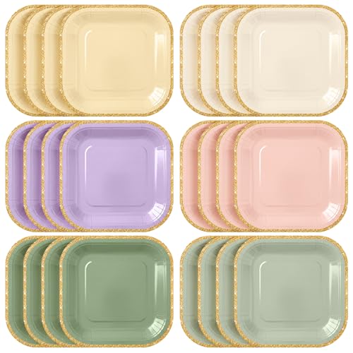 Tiangrid 60 Pcs Fairy Square Dessert Plates 7 Inch