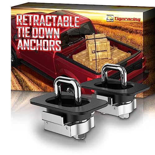 Tigeracing Tie Down Anchors Retractable Truck Bed Top Side D Ring Compatible with 2015-2026 F150 / 2017-2026 F250 F350 Super Duty / 2017-2026 Raptor - 3000 LBS Capacity of 2