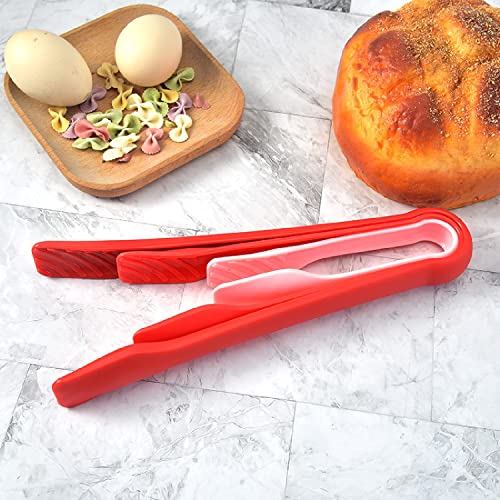 Image of YANCI 3 Pcs Reusable Plastic Kitchen Serving Tongs, Non-Slip Bread Clip for Cooking, Salad Tongs, Colorful Tongs, Catering and Everyday Use (Red)