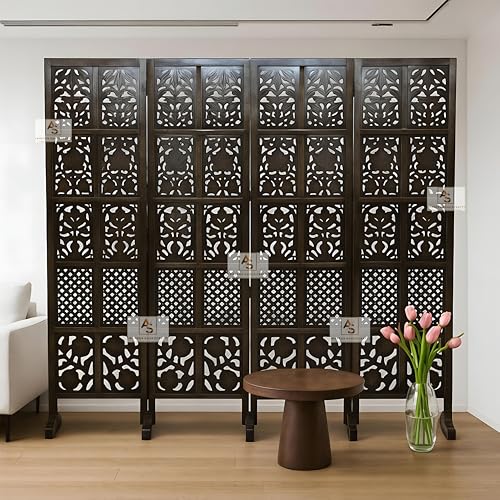 Image of Wooden Partition for Living Rooms Wall Dividers,Screen Separator Wall Divider for Hall Wall Panels for Living Room /Kitchen /Bedroom /Office /Restaurant (4-Panel with Stands)