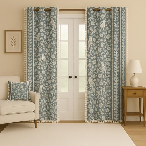 Image of Cortina Leaf Light-Filtering 100% Cotton Curtains 7 feet Long Set of 2 for Door [ Opacity: 50-60%, Color: Grey, 180 GSM ]