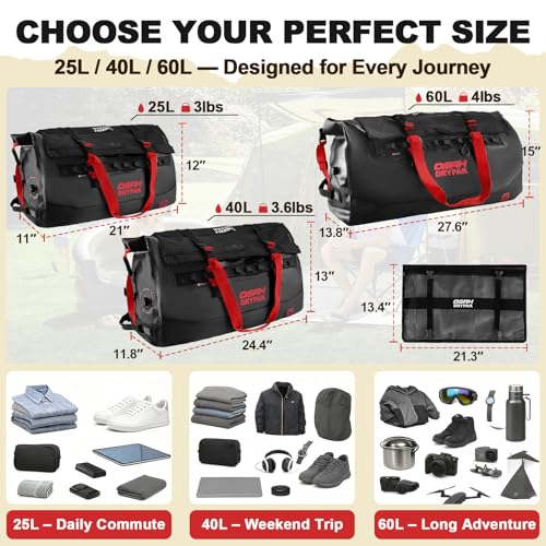 Image of OSAH DRYPAK Waterproof Duffel Bag 25L /40L /60L - Heavy-Duty Motorcycle Tail Bag, Roll-Top Dry Bag for Travel, Camping, Boating, Kayaking, Outdoor Adventure