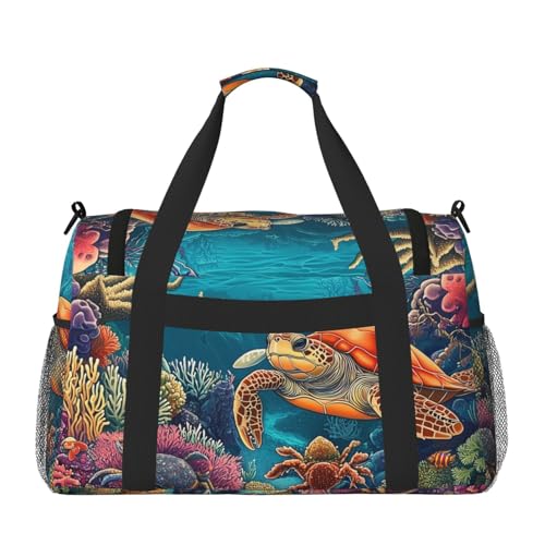 Coral Turtle Sea Duffle Bag Foldable Travel Tote Bag Carry On Large Weekender Overnight Bags Waterproof Gym Bag For Women Men3