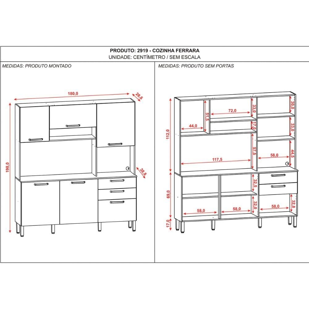Buffet de Cuisine 6 Portes 2 Tiroirs Chêne et Blanc L 180.2 H 198 P 38.8 cm