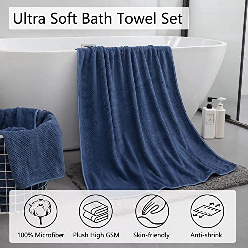 8 Piece Large Bath Towel Set Navy-2 Oversized Bath Towel Sheets,2 Hand Towels,4 Washcloths Soft Highly Absorbent Quick Dry Beach Chair Towels Woven Towels For Bathroom Hotel And Spa #TOP1