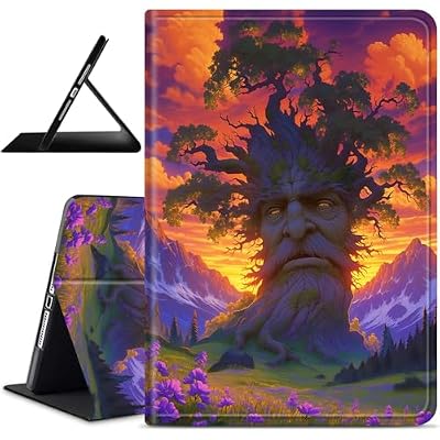 Dikoer for Microsoft Surface Pro 9/10/11 13" 2022/2024 Case, Slim Leather Anti-Slip Multi-Angle Viewing Stand Shockproof Protective Smart Cover for Travel Office, Sunset Trees Flowers
