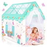 2PM SPORTS Kids Play Tent with Mat & LED Star Lights, Kids Tent Indoor for Girls, Toddler Large Playhouse Tent Outdoor, Green Garden Farm Princess Childrens Play Tent Gift