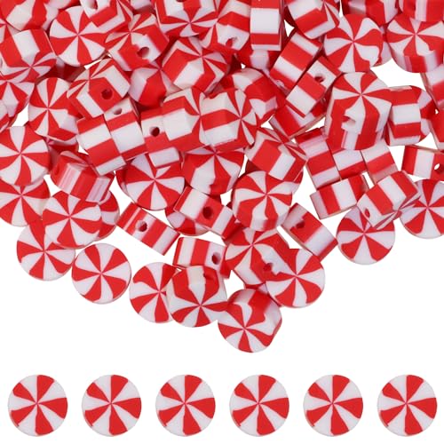 PPhtony 200PCS Christmas Candy Clay Beads Spacer Beads Ornaments for Bracelets Earring Jewelry Making Necklaces Resin Key Chains Gift Art Crafts Project Xmas Tree Decoration Holiday Party Supply (Red)