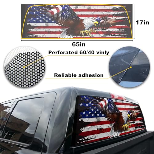 Image of Rzuiyte American Flag Eagle Rear Window Decal - Decal for Cars, SUVs, Trucks (65x17in) - Gift for Men, Dad, Gramps, Boyfriend