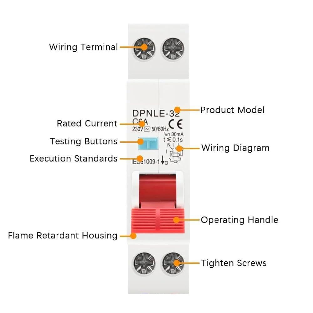 Interruttore Automatico Differenziale DPNLE-32, 1P+N 6KA, 230 V CA 50/60 Hz, Design Compatto Da 18 Mm, Protezione Da Sovracorrente E Perdite Componenti elettrici(10A)